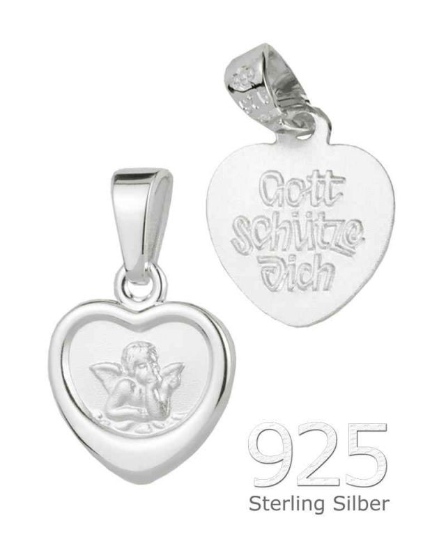 Schutzengel Anhänger Herz 925 Silber poliert 12 mm
