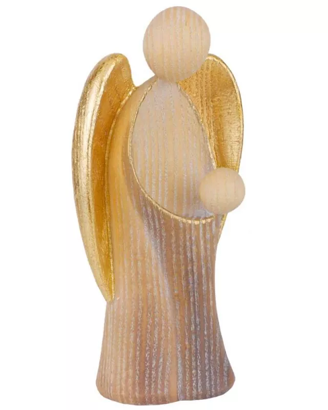 Schutzengel Figur mit Kind 15 cm holzgeschnitzt, Rustico