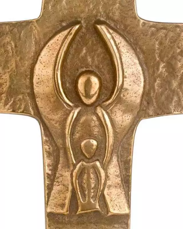 Wandkreuz mit Schutzengel 12 x 9,5 cm, Bronzeguß