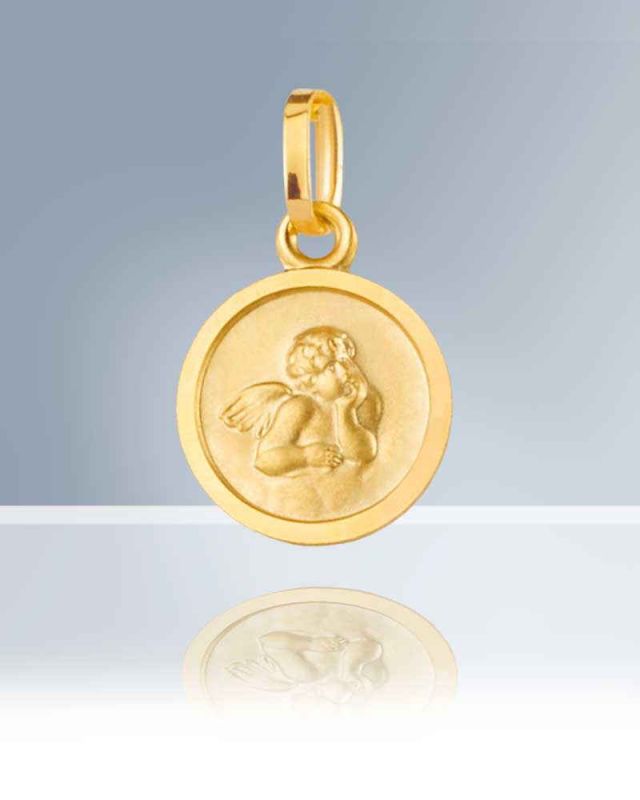 Schutzengel Anhänger Gold 333 Medaille 10 mm Ø - Kirchenbedarf