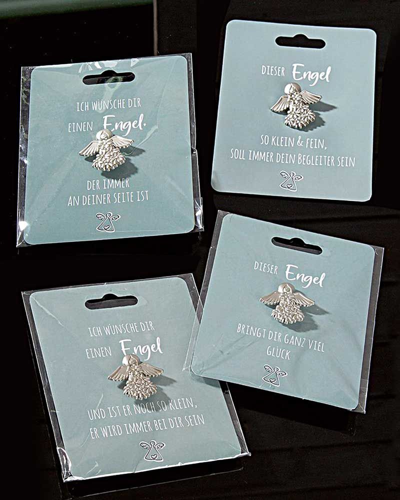 Anstecker Engel Set 4 Stück 3 x 3 cm mit Sprüchen