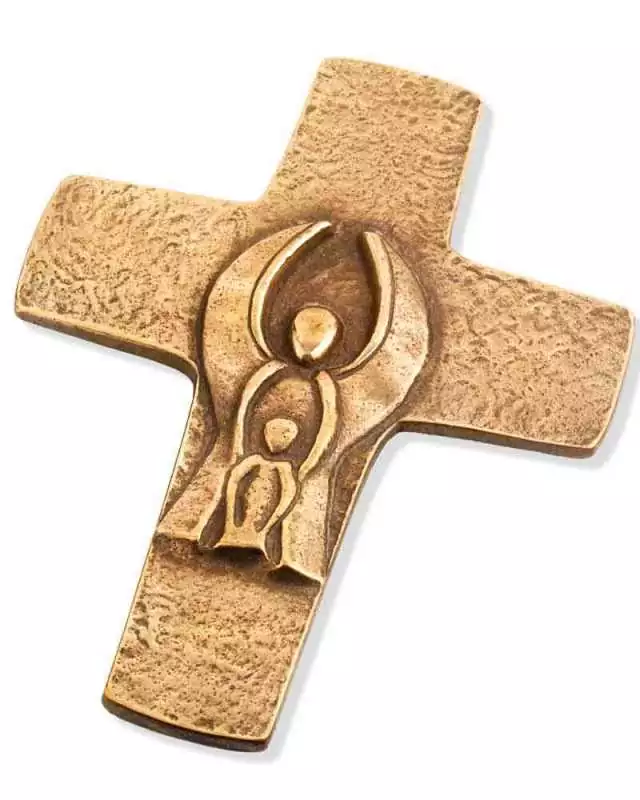 Wandkreuz mit Schutzengel 12 x 9,5 cm, Bronzeguß
