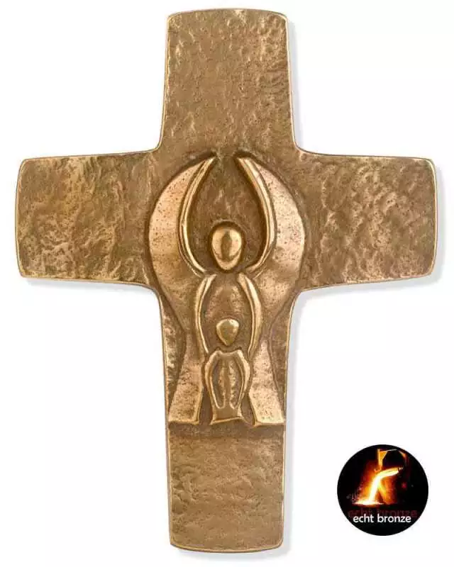 Wandkreuz mit Schutzengel 12 x 9,5 cm, Bronzeguß