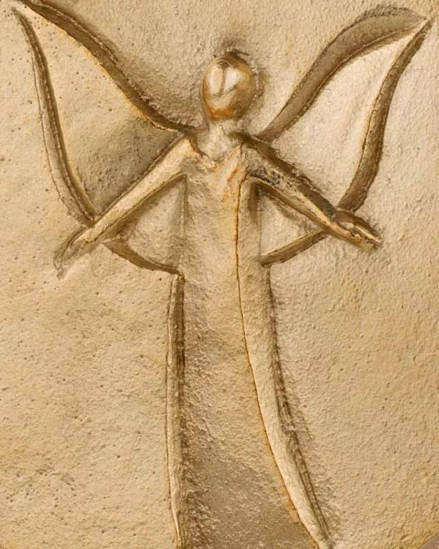 Bronzeplakette 10 cm Ø Relief Schutzengel