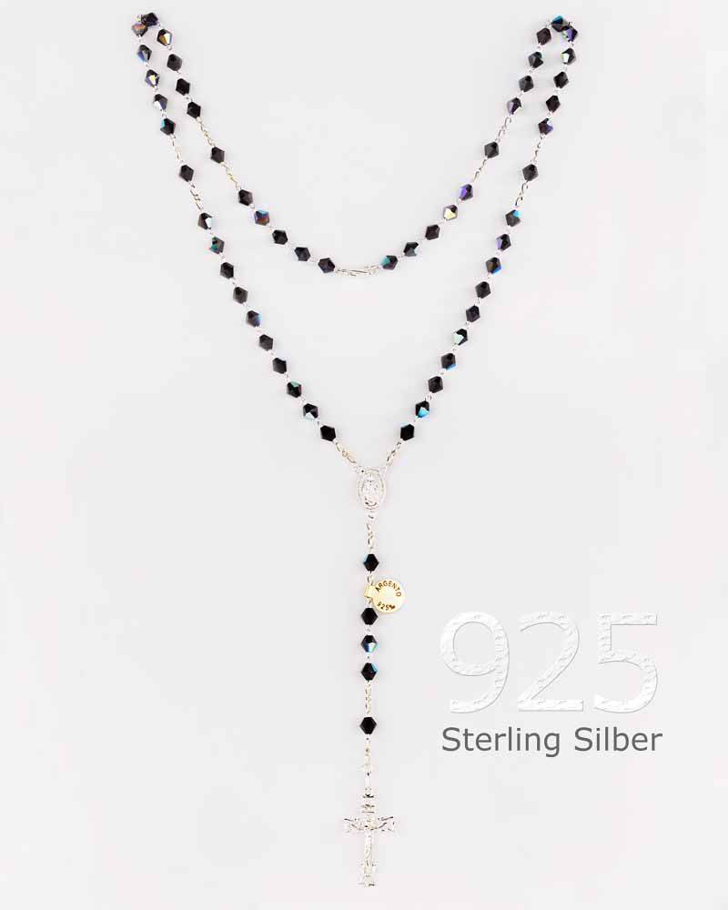 Rosenkranz 925er Silber Swarovski-Kristall schwarz