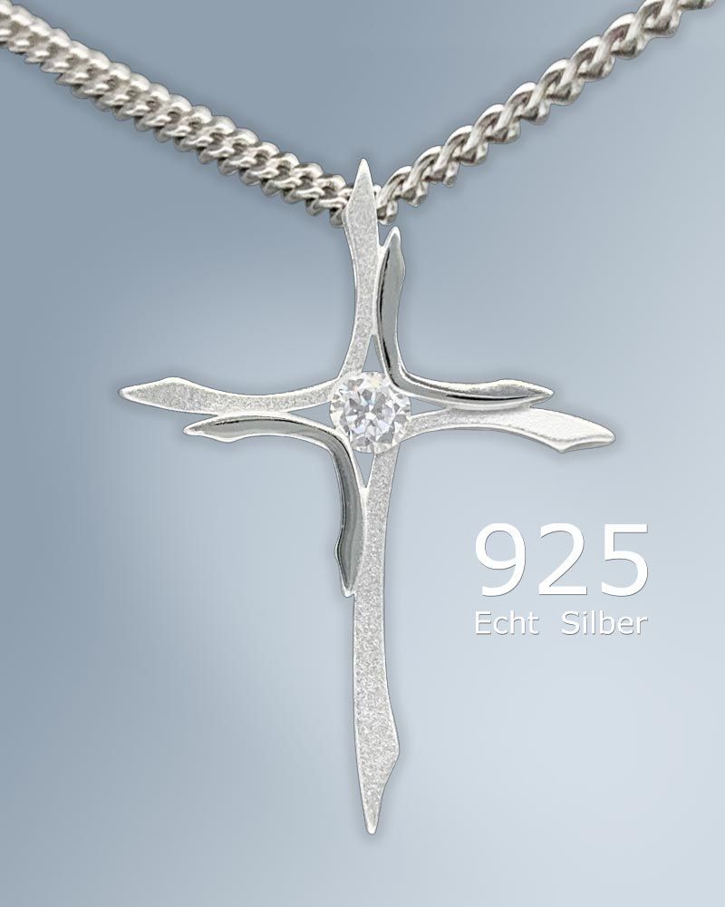 Kreuz Anhänger filigran m. Stein 18 x 26 mm 925 Silber