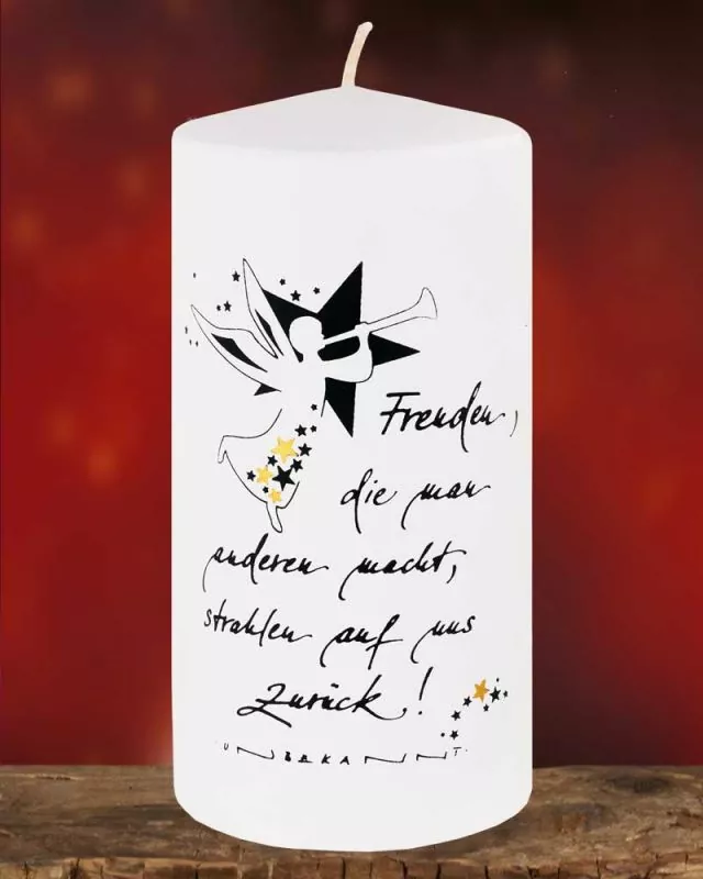 Poesie-Kerze 140 x 70 mm Spruch "Freude..." bemalt