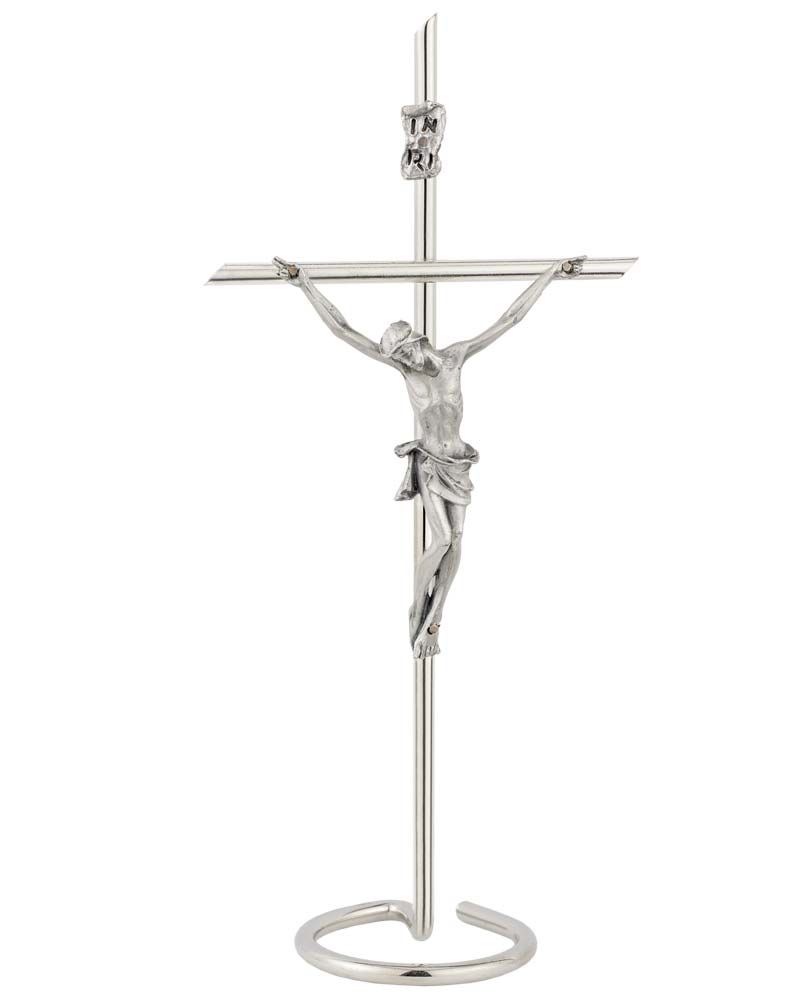Stehkreuz versilbert 21 cm modern, mit Christusköper