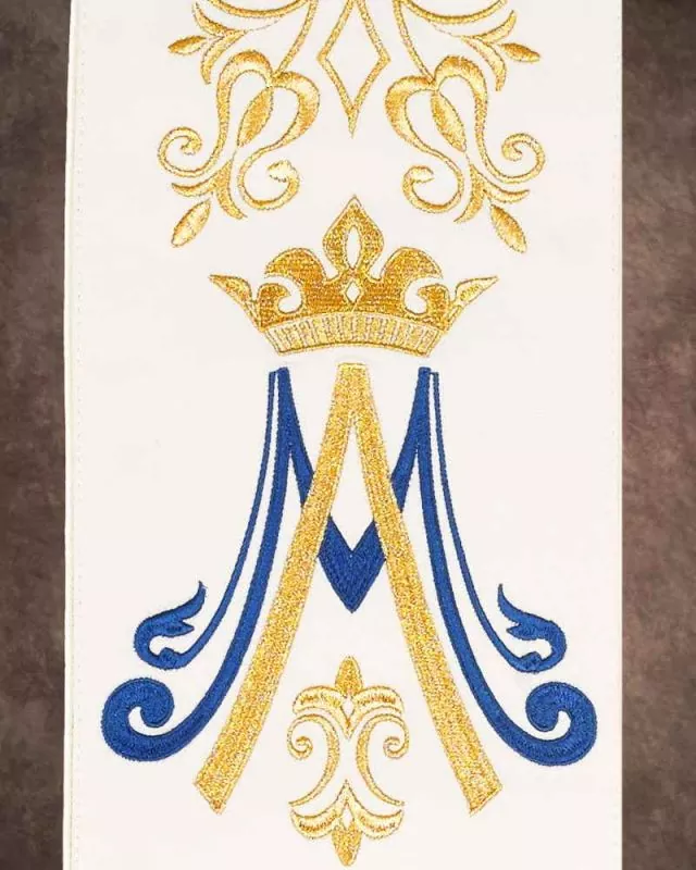 Stola marianisch 120 cm gestickt beige / blau