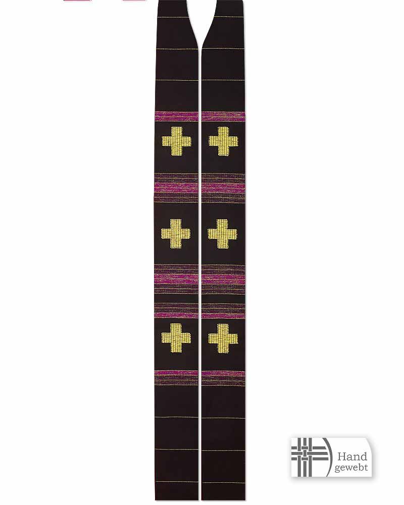 Stola schwarz  mit 3-Kreuzen und Lurex 160 cm lang