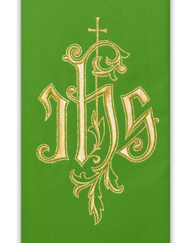 Priesterstola grün gesticktes IHS Symbol in Goldfarbe