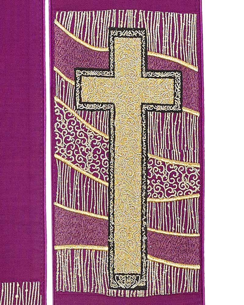 Stola violett mit gesticktem Kreuz, 125 cm lang