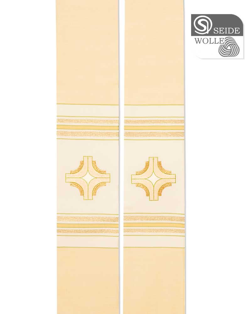 Stola weiß aus Wolle & Seide 140 cm Kreuzstickerei