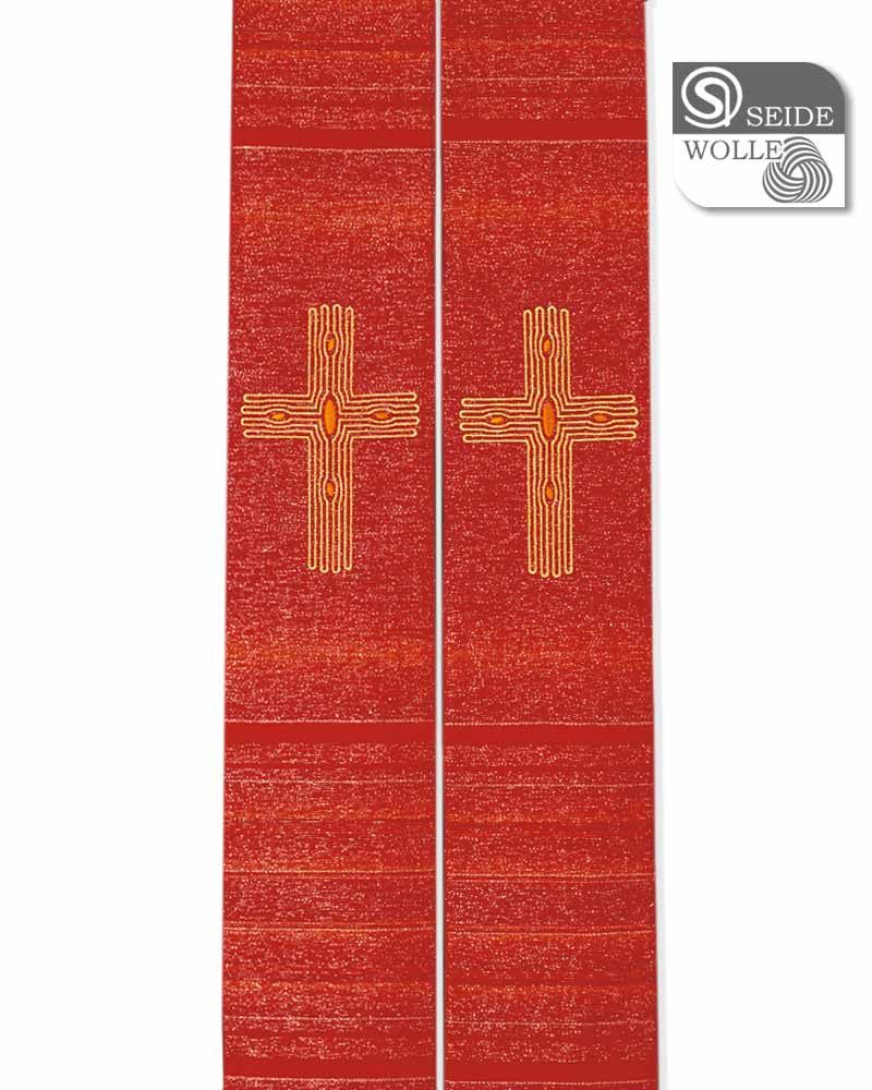 Priesterstola rot, mit Lurex, 140 cm Kreuze goldgestickt