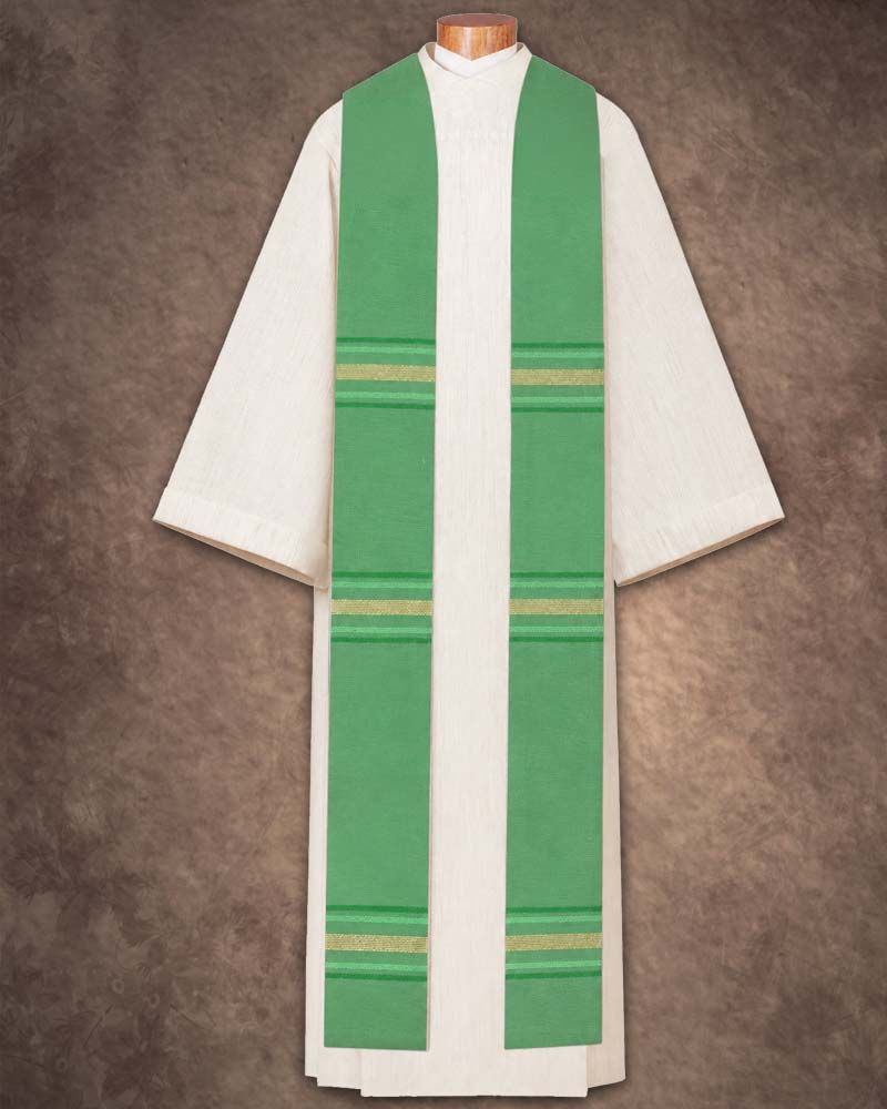 Priesterstola grün, Handwebstoff, Streifendesign 150 cm lang