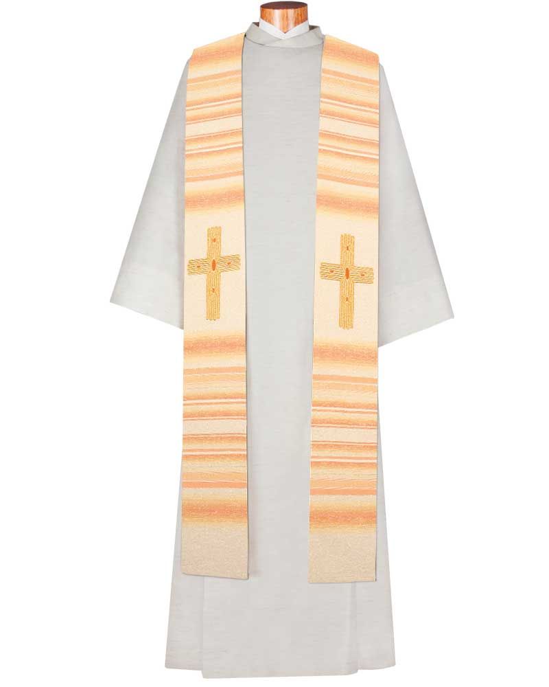 Priesterstola Seide & Wolle 140 cm Kreuz gold gestickt