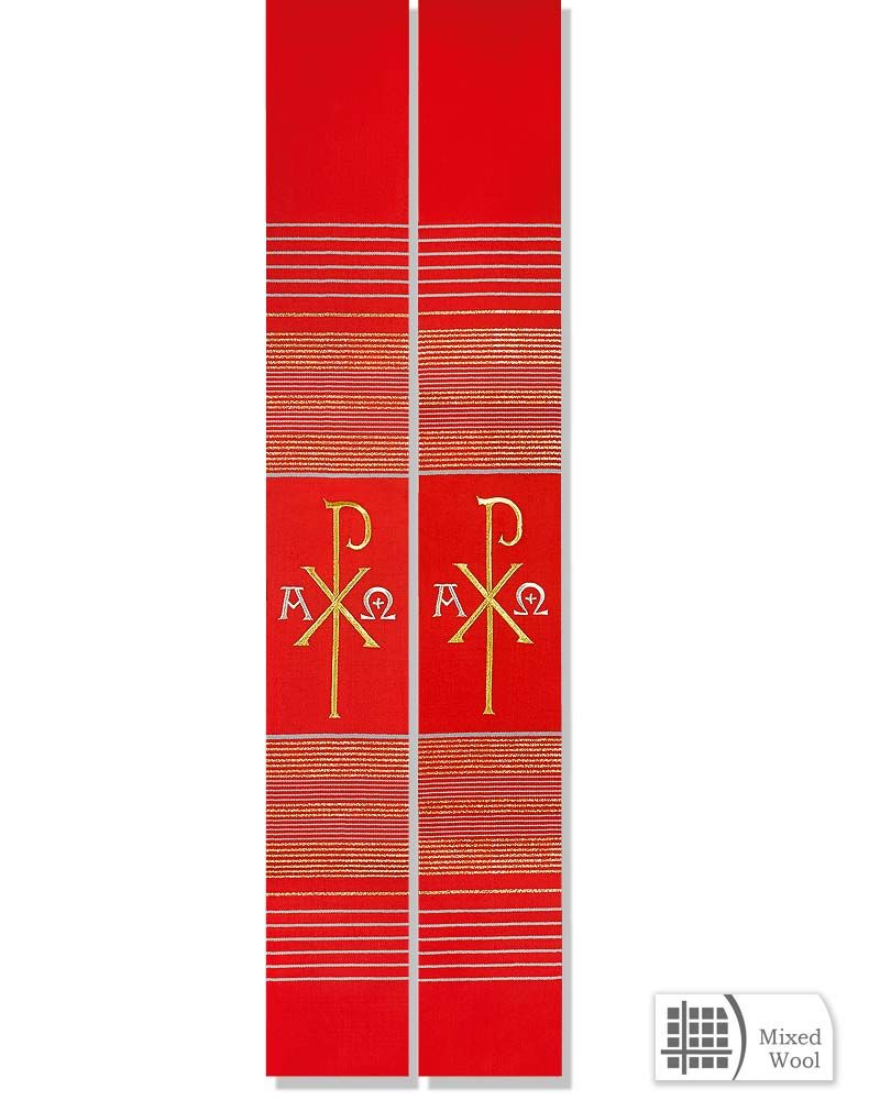 Stola Pax und A+O gestickt rot mit Streifeneinwebe