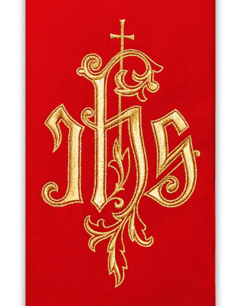Priesterstola rot gesticktes IHS Symbol gold 130 cm