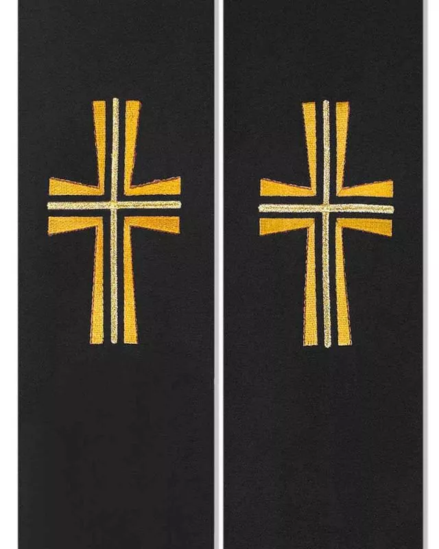 Priesterstola mit gestickter Kreuzsymbolik, schwarz