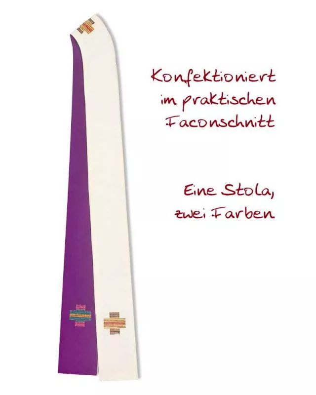 Doppelstola weiß & violett 140 cm mit gesticktem Kreuz