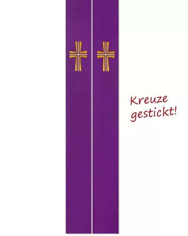 Priesterstola violett, gold gestickte Kreuzsymbolik