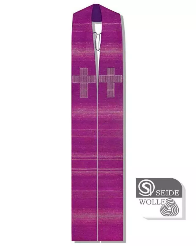 Stola Wolle & Seide violett 140cm Kreuze gestickt