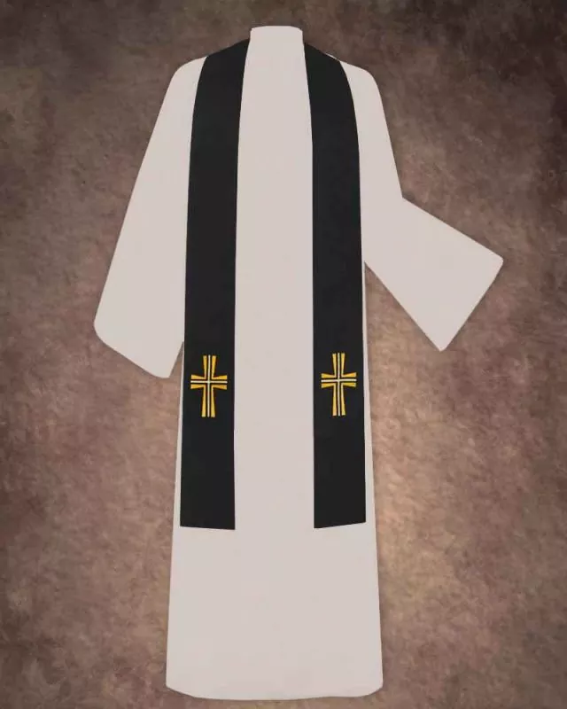 Priesterstola mit gestickter Kreuzsymbolik, schwarz