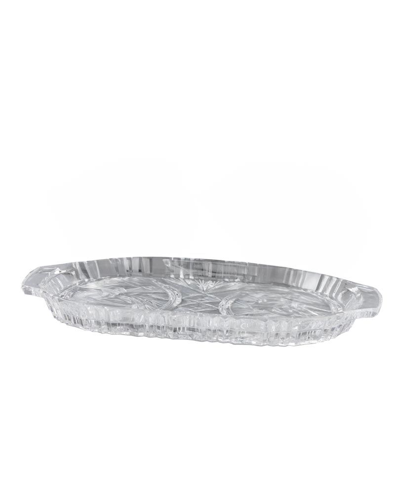 Messkännchentablett 24 x 12,5 cm oval, aus faccetiertem Glas