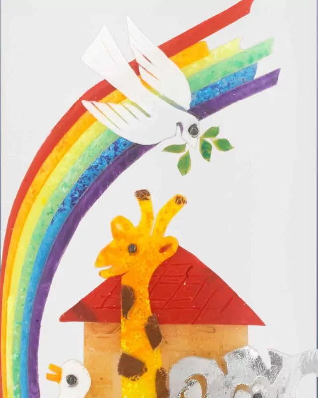 Taufkerze Arche Noah mit Regenbogen, oval 240 mm