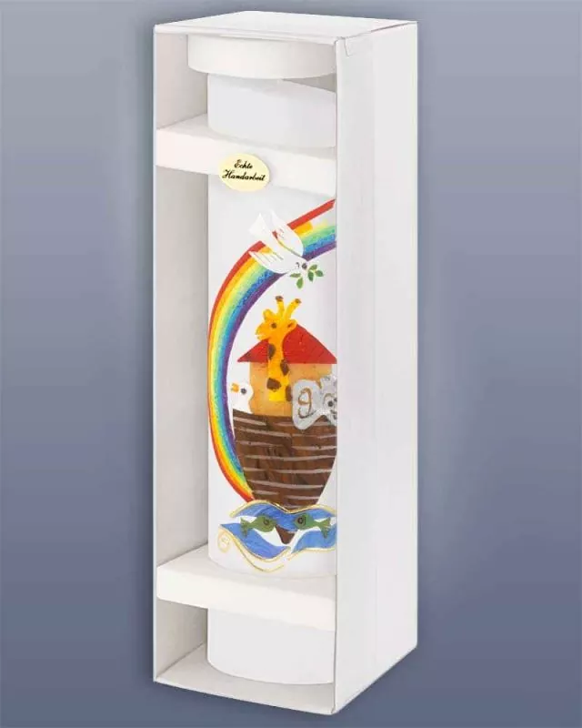 Taufkerze Arche Noah mit Regenbogen, oval 240 mm