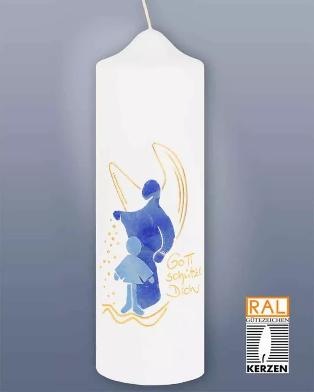 Taufkerze Engel blau für Jungen 225 x 70 mm