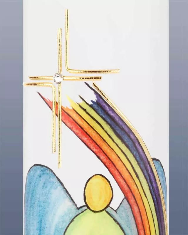 Taufkerze Schutzengel 265x50mm Regenbogen