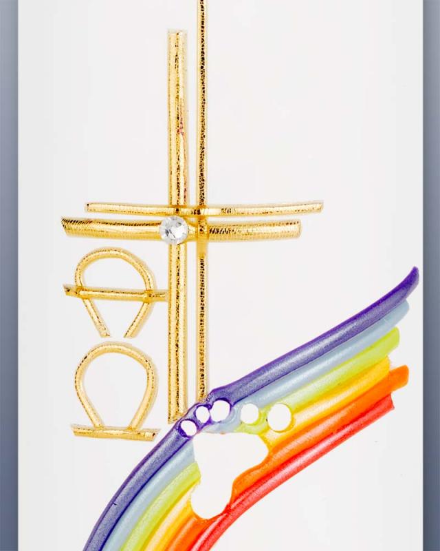 Taufkerze mit Taufspruch 265 x 60 mm Regenbogen A&O