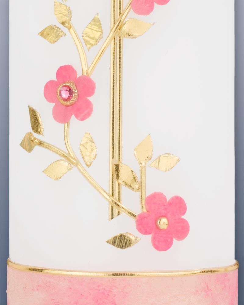 Taufkerze für Mädchen mit rosa Blumen 265 x 60 mm