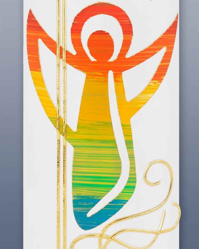 Taufkerze Engel oval Kreuz und Regenbogen 240 mm