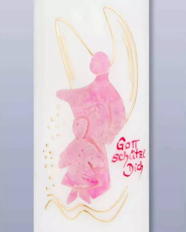 Taufkerze Schutzengel rosa für Mädchen 225 x 70 mm