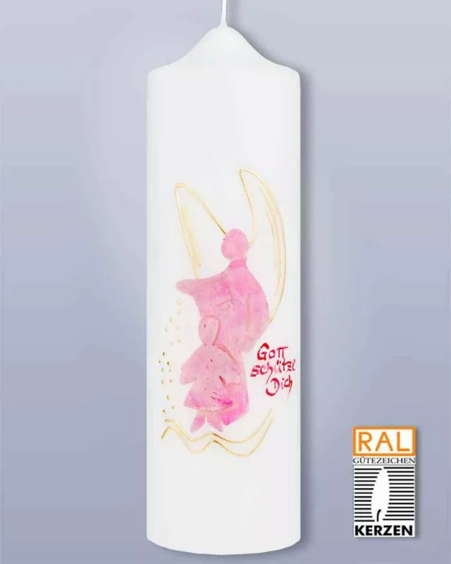 Taufkerze Schutzengel rosa für Mädchen 225 x 70 mm