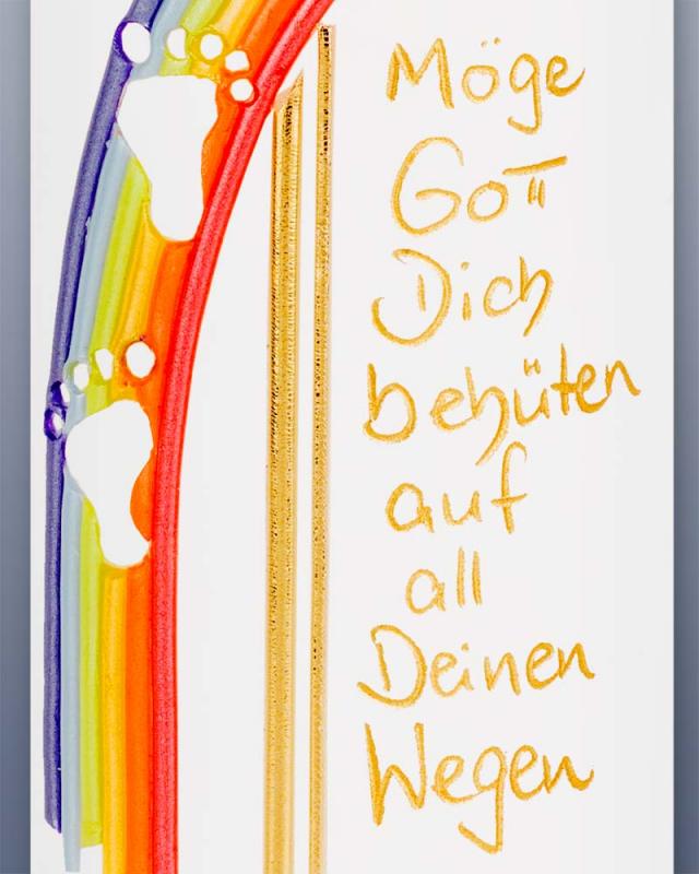 Taufkerze mit Taufspruch 265 x 60 mm Regenbogen A&O