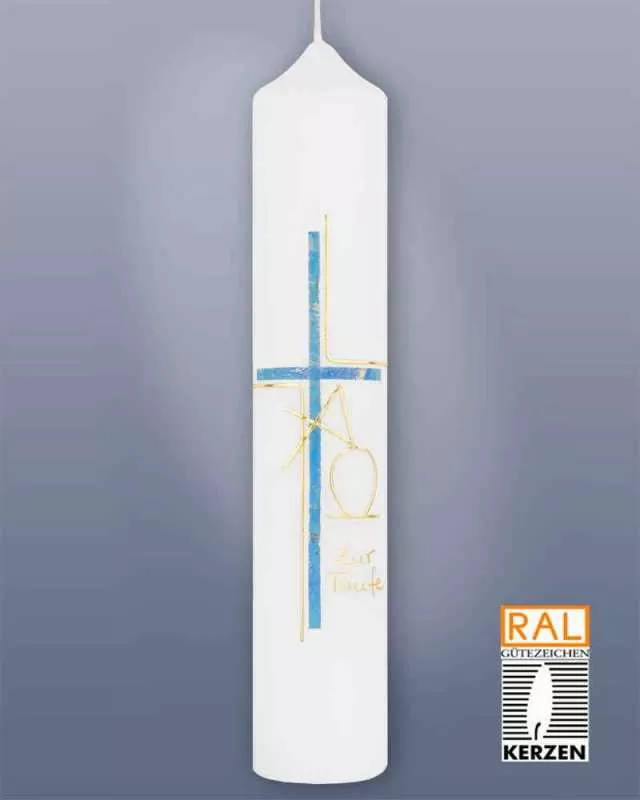 Taufkerze Kreuz des Lebens blau 265 x 50 mm schlicht