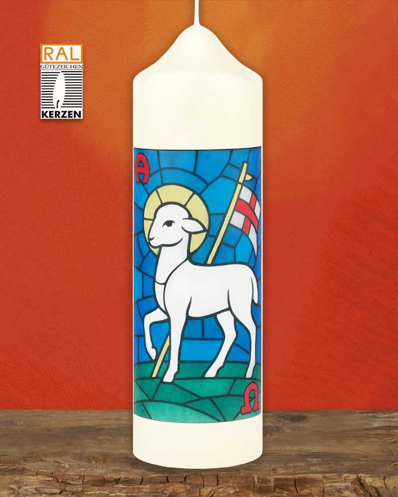 Osterkerze 165 x 50 mm, Lamm Gottes A+O