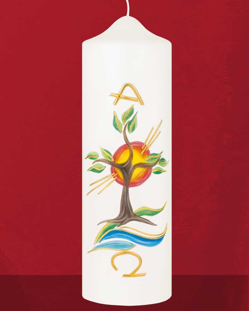 Osterkerze 225 x 70 mm A+O "Lebensbaum" Handarbeit