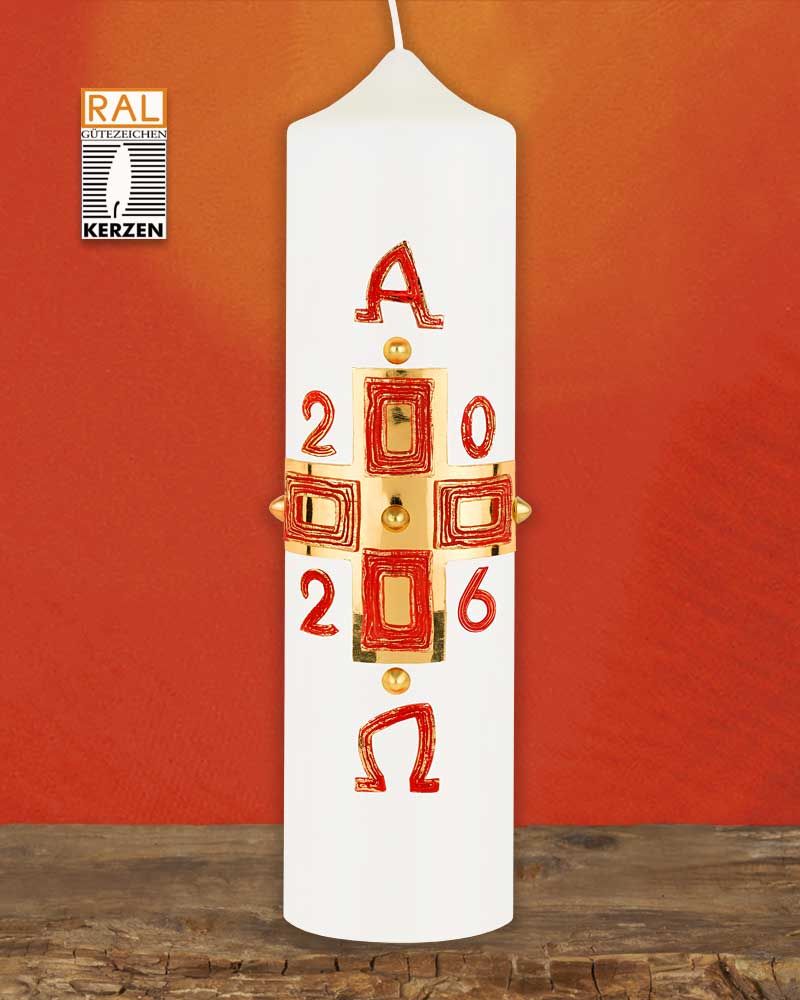 Osterkerze 300 x 80 mm goldenes Kreuz mit Nägeln