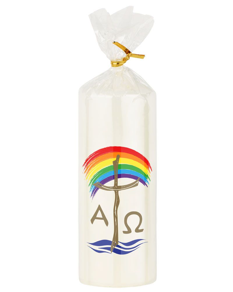 Osterkerze 120 x 60 mm Tischkerze mit Regenbogen