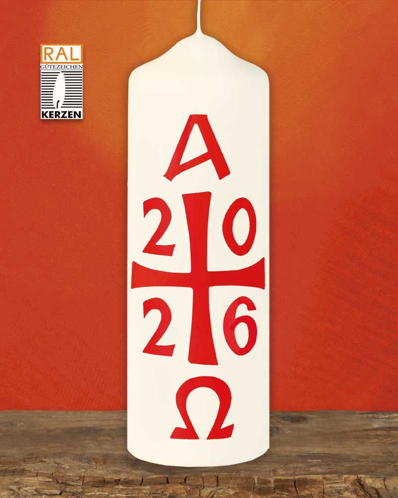12 Osterkerzen 150 x 50 mm mit Kreuz & Jahreszahl RAL