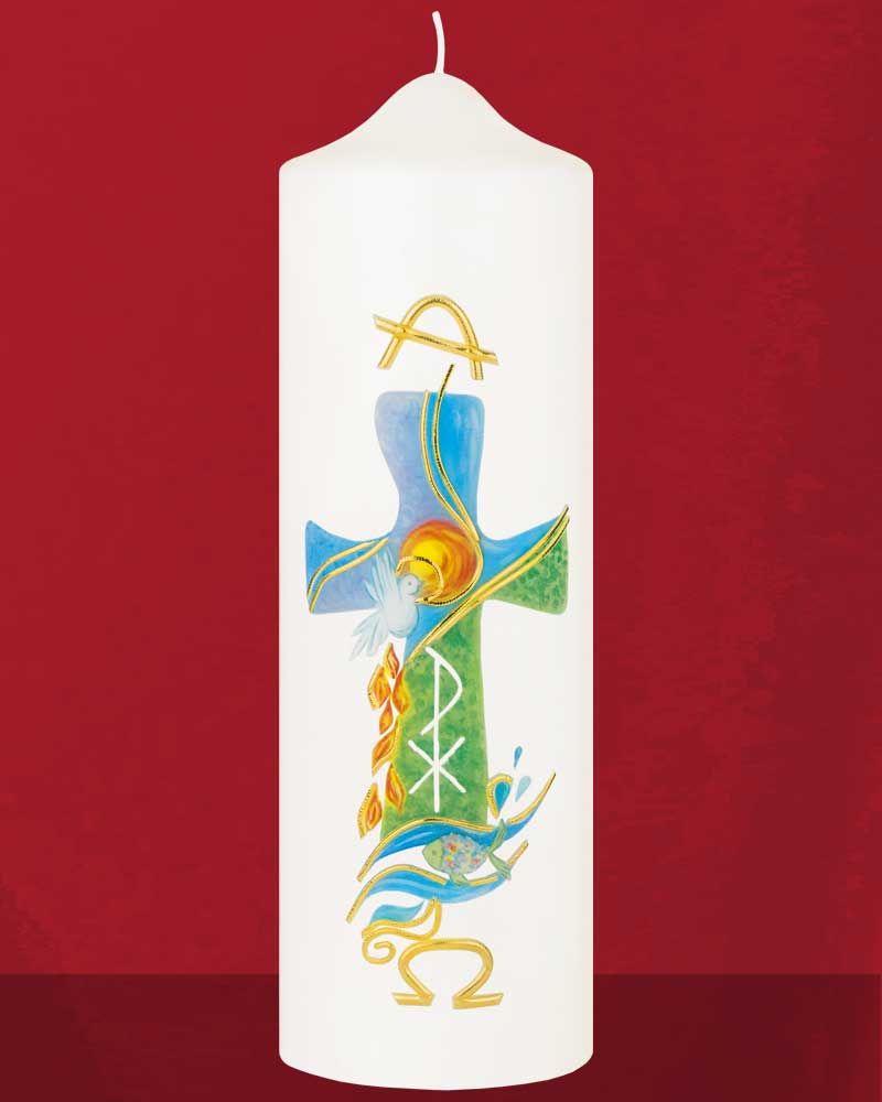 Osterkerze 225 x 70 mm "Schöpfung" Handarbeit