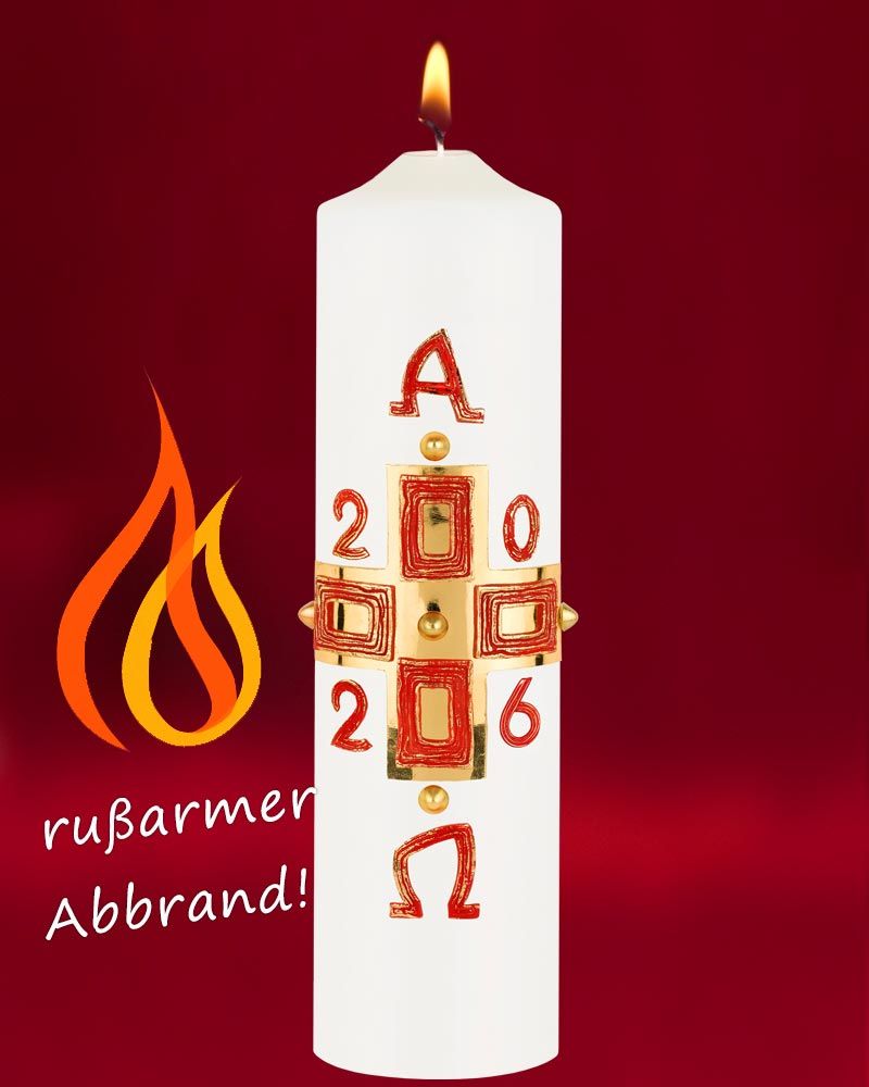 Osterkerze 300 x 80 mm goldenes Kreuz mit Nägeln