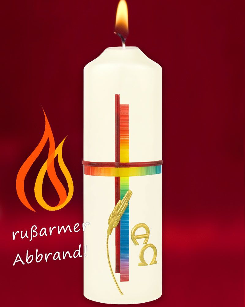 Osterkerze 165 x 50 mm, "Kreuz mit Ähren"  A+O