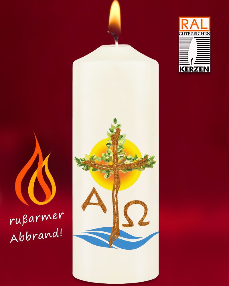 Osterkerze Lebensbaum mit Sonne 150 x 60 mm