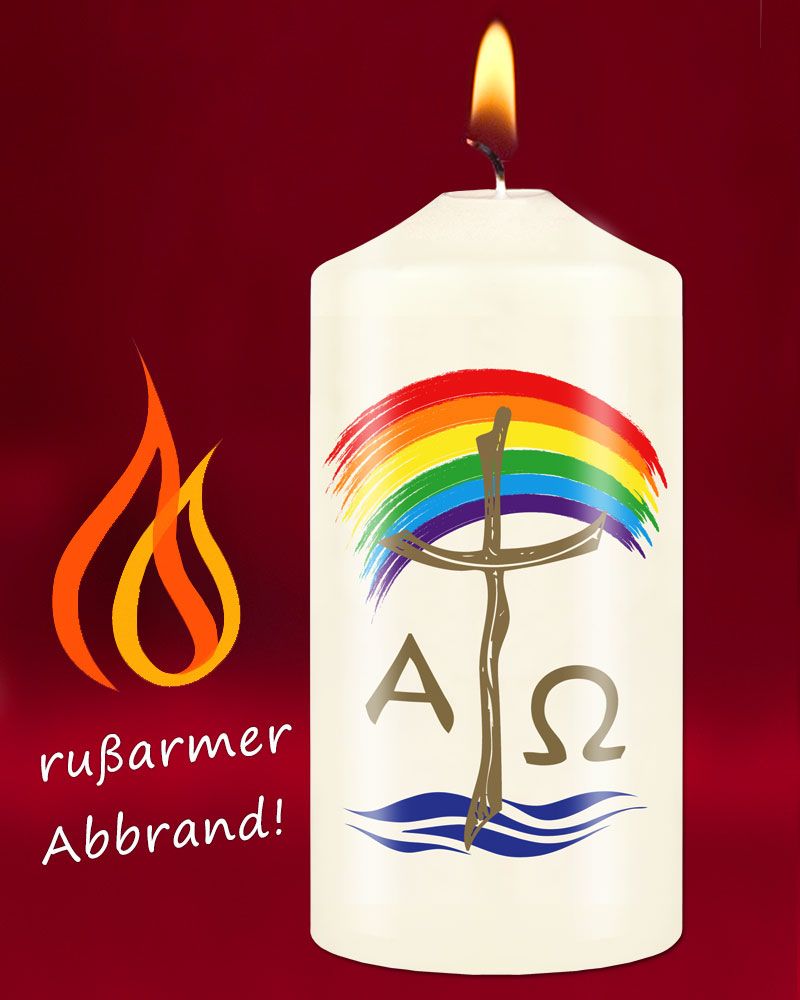 Osterkerze 120 x 60 mm Tischkerze mit Regenbogen
