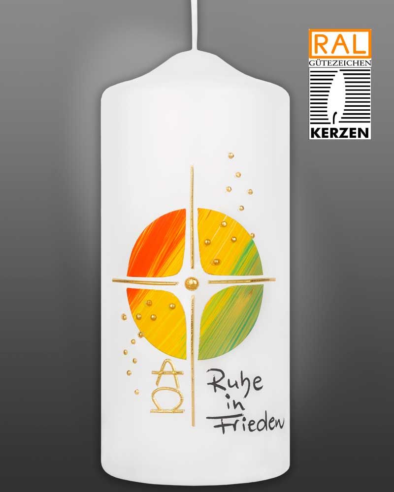 Trauerkerze 180 x 80 mm bunte Auferstehungssonne